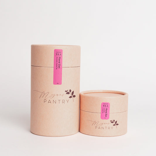 Megan’s Pantry Floral Zen Herbal Tea – a calming blend of green rooibos, jasmine, lavender, rose, and chamomile for peaceful relaxation