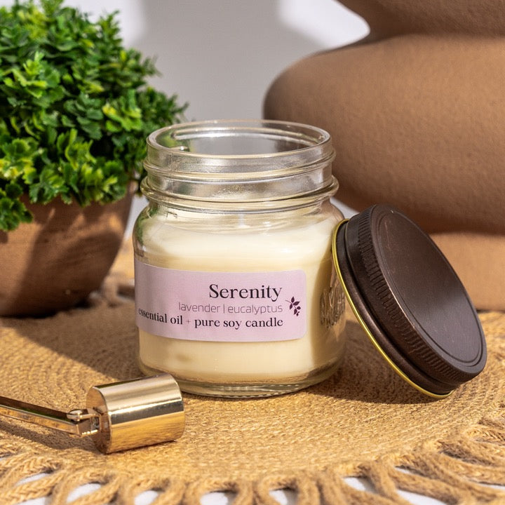 Serenity is a blend of lavender and eucalyptus essential oils, bringing a calming and rejuvenating experience to your senses.