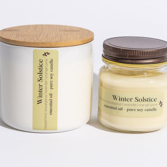 Winter Solstice is a blend of peppermint, eucalyptus, lavender, orange and pine and essential oils, embodying the invigorating sensation of fresh Winter air we all know and love.