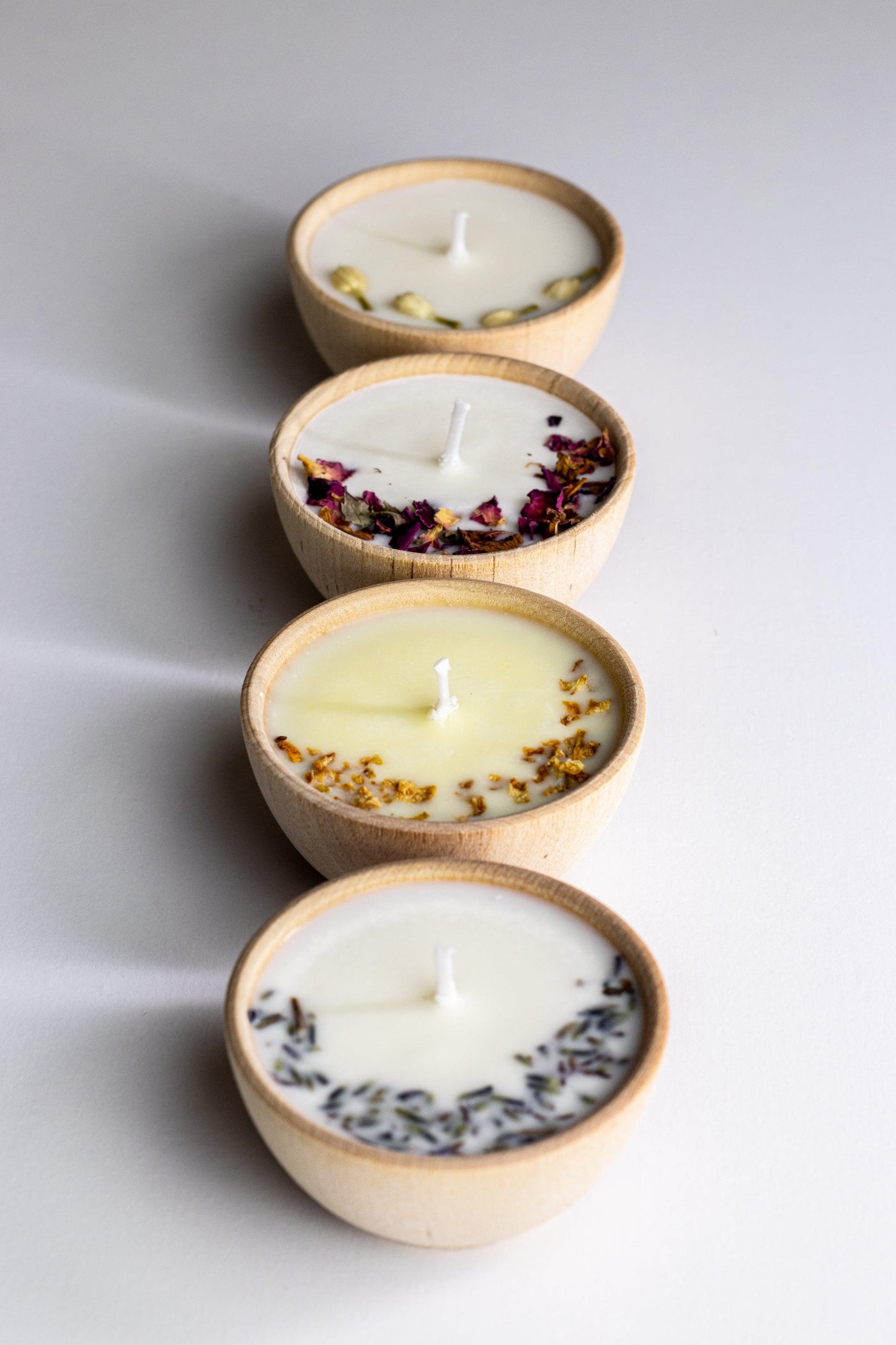 Set of Four Wooden Tealight Aromatherapy Soy Candles, 1 oz
