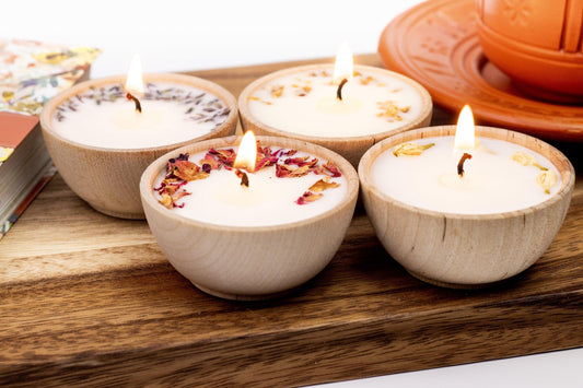 Set of Four Wooden Tealight Aromatherapy Soy Candles, 1 oz